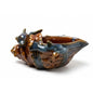 Dolphin Conch Shell Planter Trinket Dish 8" Brown Teal Drip GlZ Repaired VTG MCM