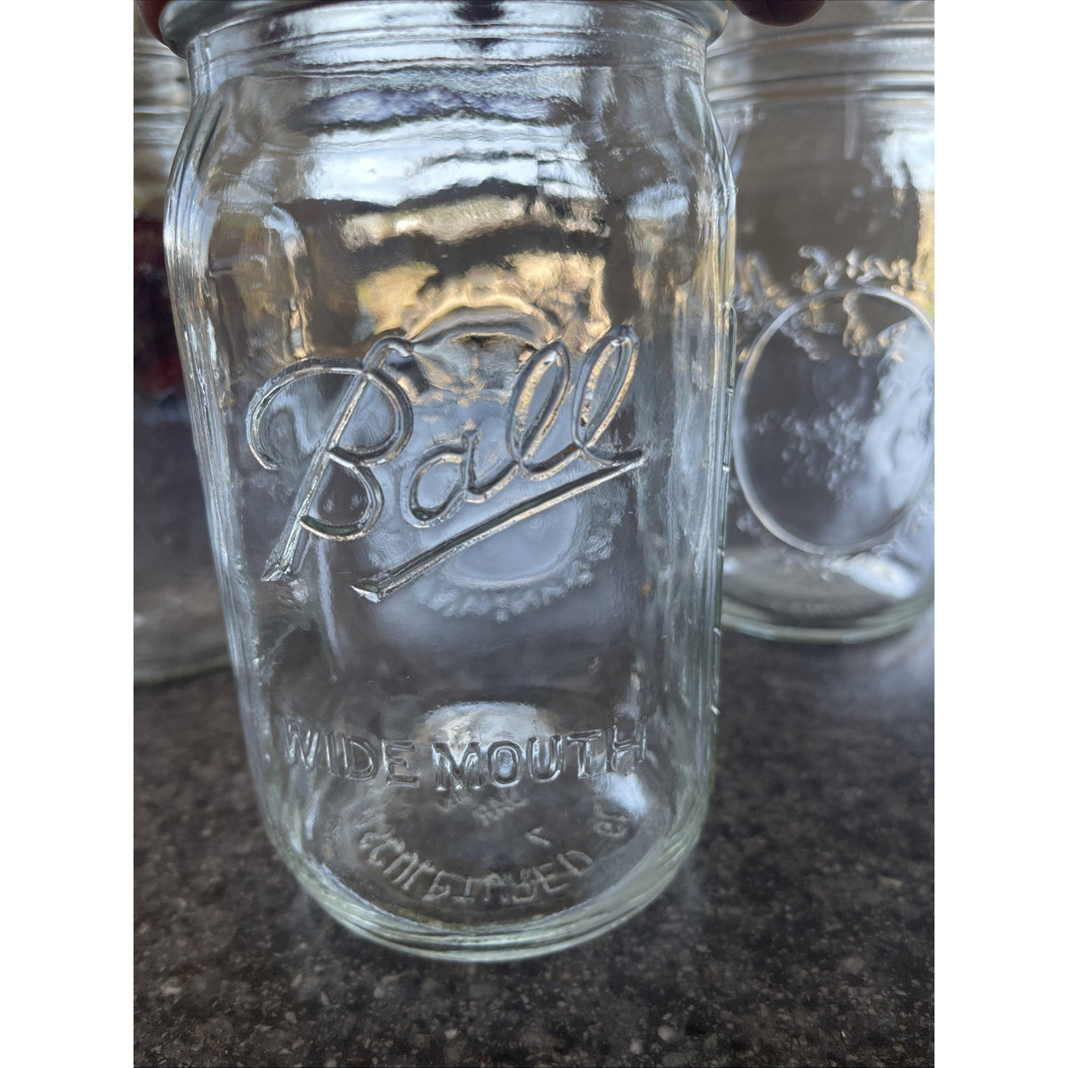 Ball Sculptured Glass Fruit Mason Jars 24 oz Clear Wide Regular Mouth 5pc Vintage