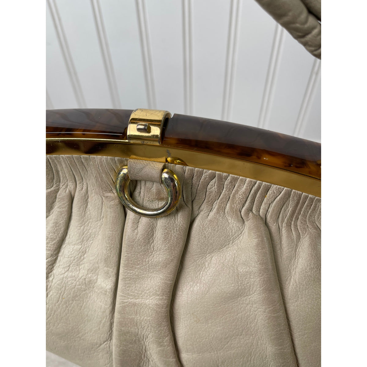 Handbag Leather Lucite Frame Elbief England WHT Etra VTG 80-60s