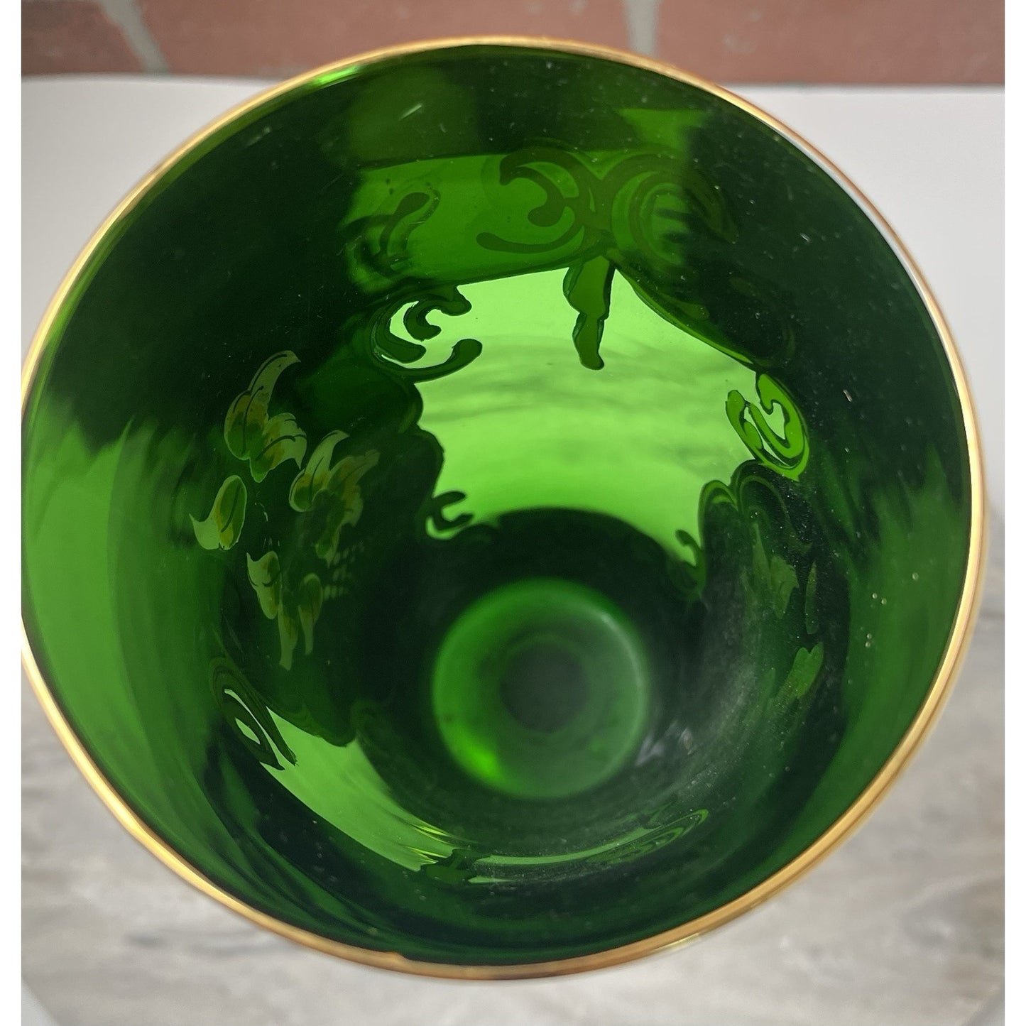 Venetian Murano Glass Champagne Flute Tre Fuochi Emerald Green Gold Gilt
