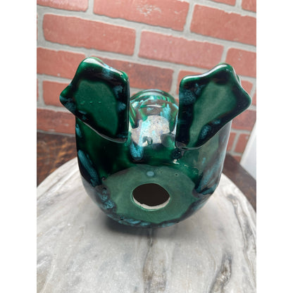Figurine Frog Statue Large 8" Emerald Green Drip Glaze Ceramic MCM BOHO VTG