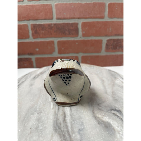 Frog Figurine Tonala Hand Painted Ceramic Mexican Folk Art Vintage