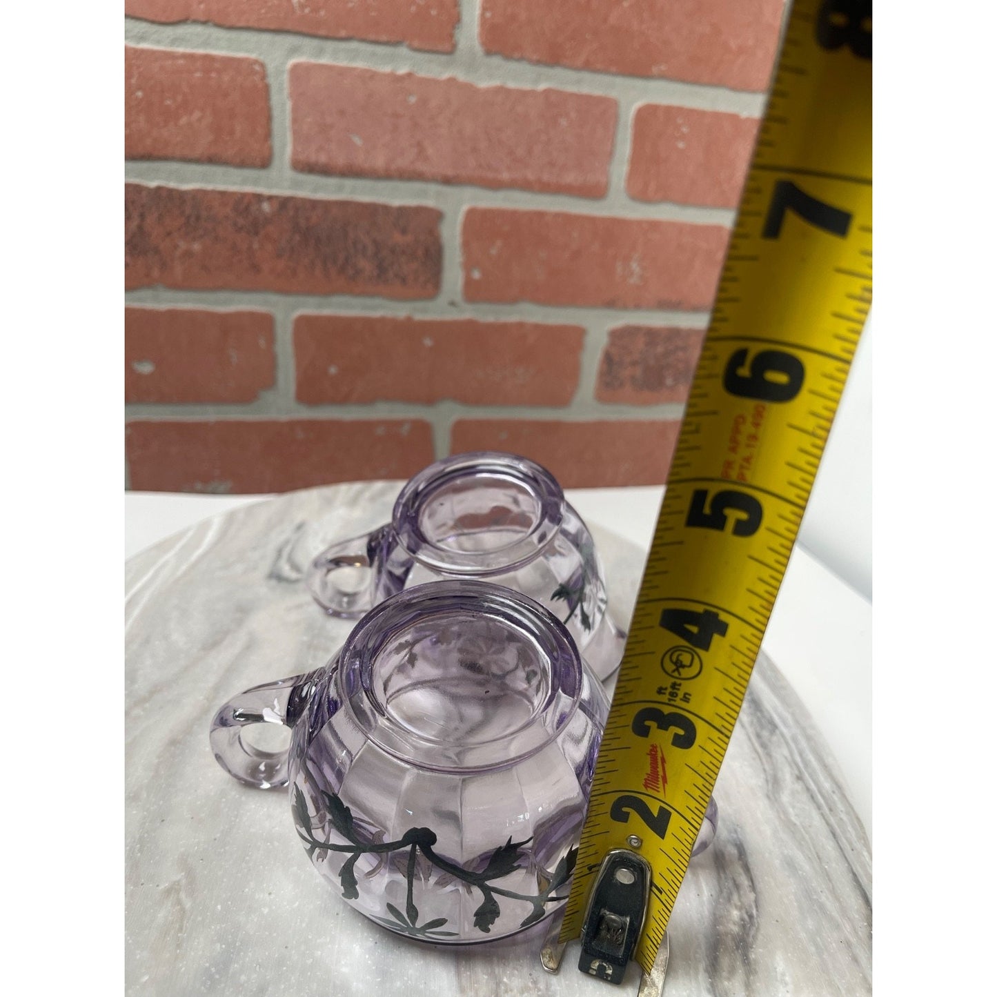 Sugar and Creamer Glass Set Lavender Purple Silver Floral Vintage 1930s MCM