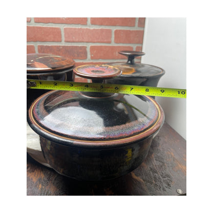 Casserole Dish Set, Japanese Stoneware Speckled Brown Glaze, MCM Vintage