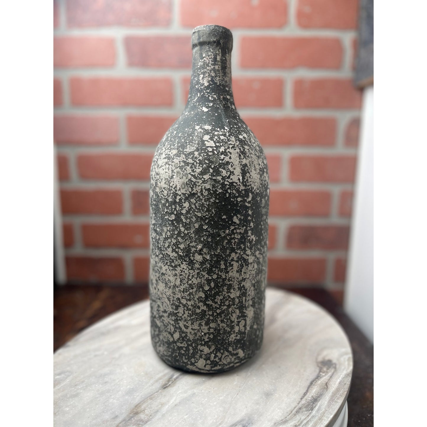 Bottle Vase, Heavy Ceramic Texture, Rustic Farmhouse, Distressed Stone Look