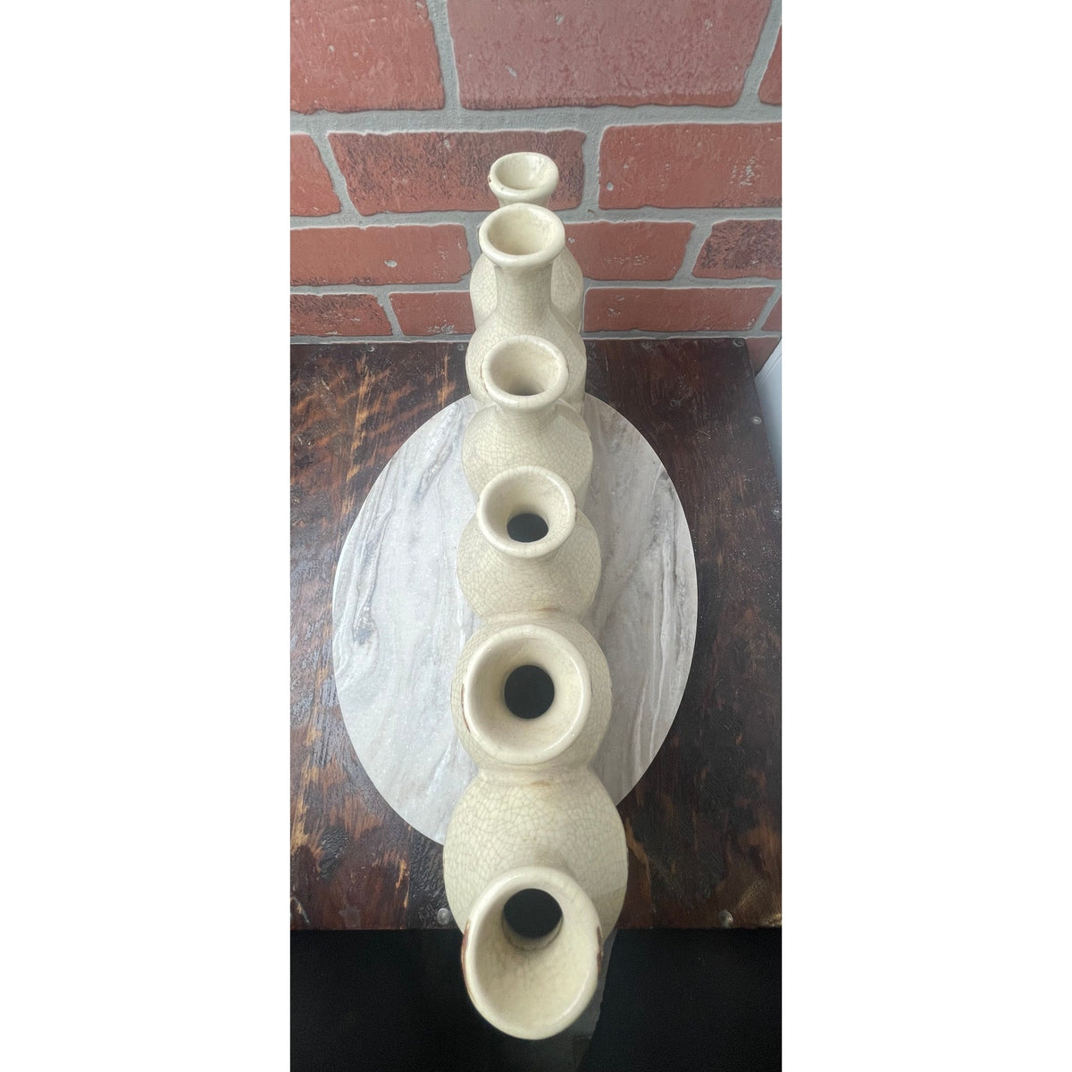Vase Centerpiece Beige Ceramic 6 Connected Milk Bottle Bud Rustic Farmhouse VTG