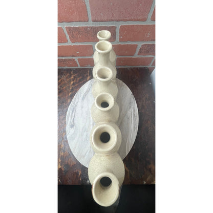 Vase Centerpiece Beige Ceramic 6 Connected Milk Bottle Bud Rustic Farmhouse VTG