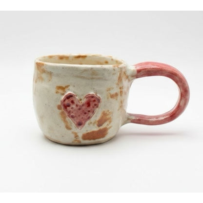 Mug Red Clay Rustic White Glaze Coffee Cup 10oz Handmade signed Ceramic Heart