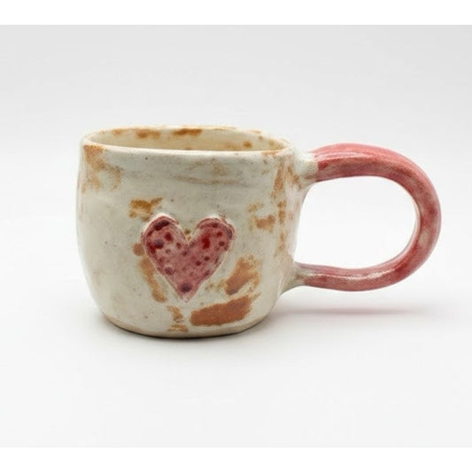 Mug Red Clay Rustic White Glaze Coffee Cup 10oz Handmade signed Ceramic Heart