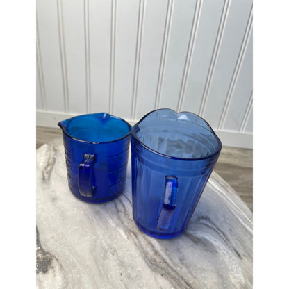 Pitcher & Measuring Cup Set Era: 1930s-1950s Cobalt Blue Glass VTG