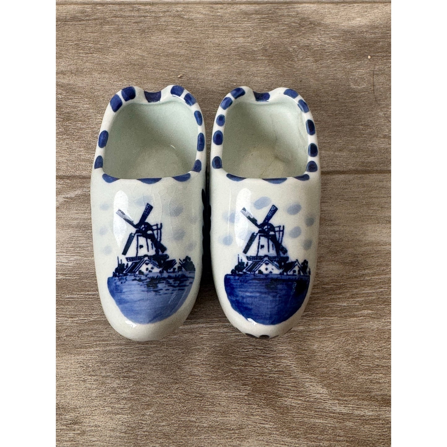 Clog Shoes Delfts Ceramic Blauw Handpainted Windmill Pair Used Blue 3.5in