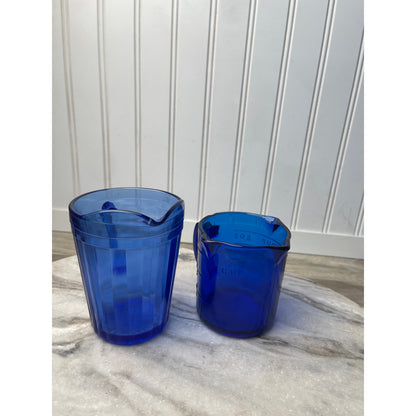 Pitcher & Measuring Cup Set Era: 1930s-1950s Cobalt Blue Glass VTG