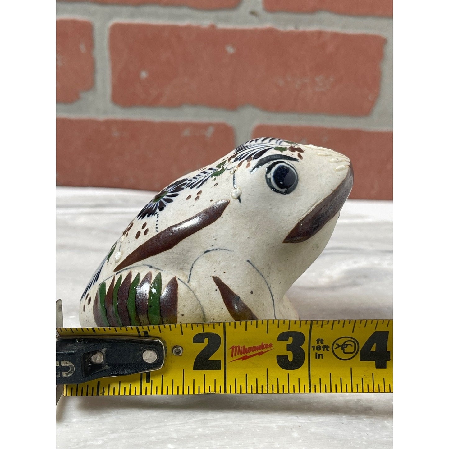 Frog Figurine Tonala Hand Painted Ceramic Mexican Folk Art Vintage