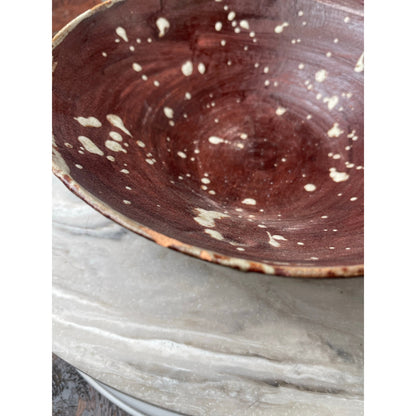 Bowl Red Brown Terracotta Signed M. Caskey Studio Art Pottery Splatter 9x3 VTG