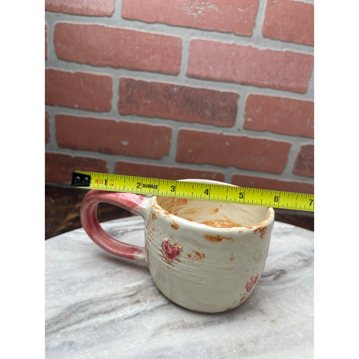 Mug Red Clay Rustic White Glaze Coffee Cup 10oz Handmade signed Ceramic Heart