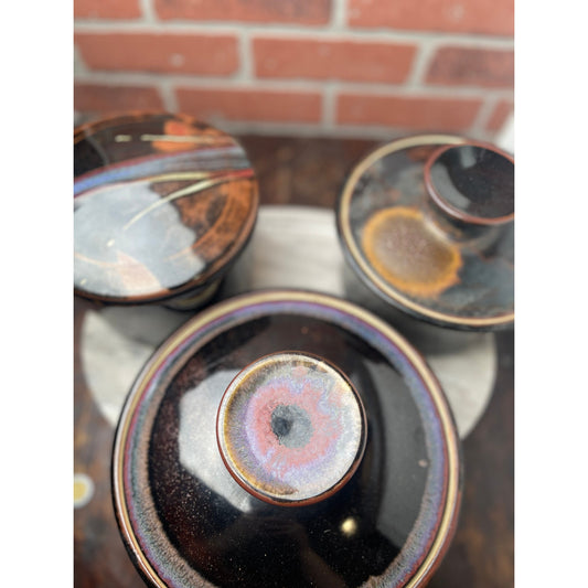 Casserole Dish Set, Japanese Stoneware Speckled Brown Glaze, MCM Vintage