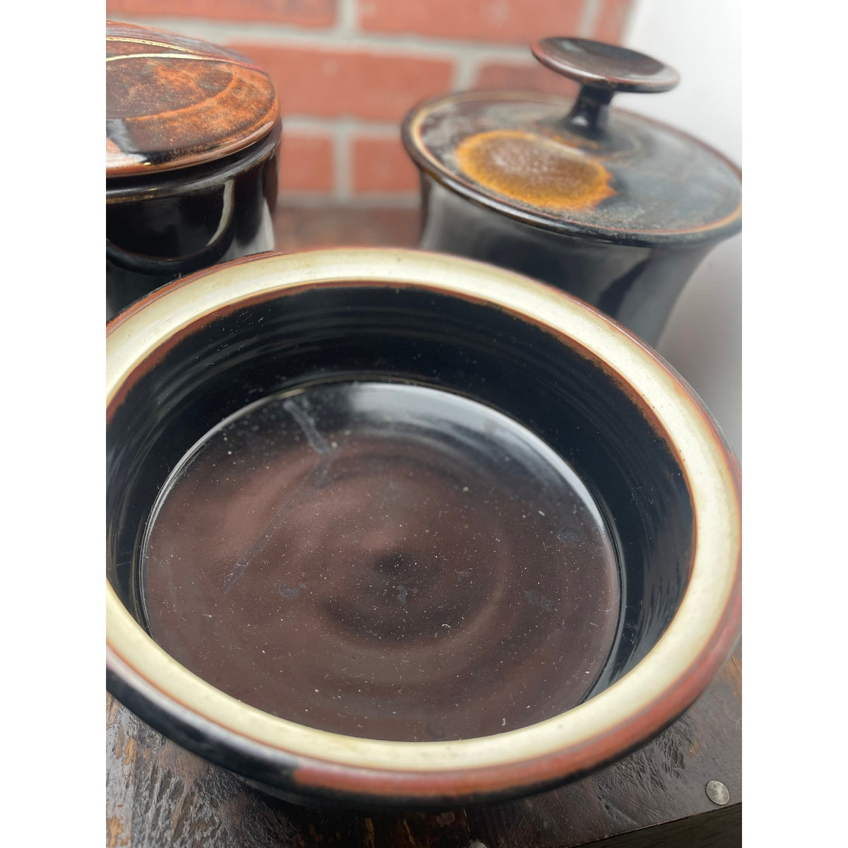 Casserole Dish Set, Japanese Stoneware Speckled Brown Glaze, MCM Vintage