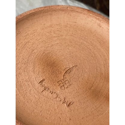 Bowl Red Brown Terracotta Signed M. Caskey Studio Art Pottery Splatter 9x3 VTG