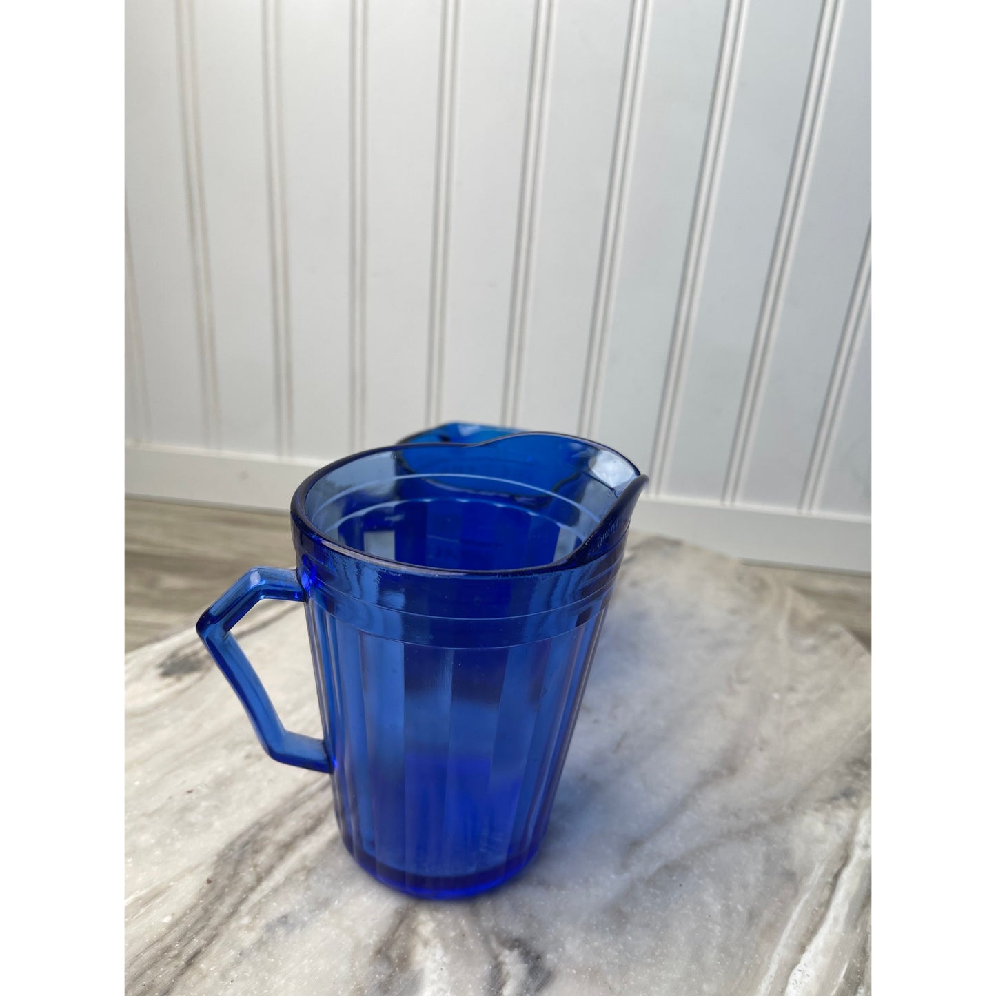 Pitcher & Measuring Cup Set Era: 1930s-1950s Cobalt Blue Glass VTG
