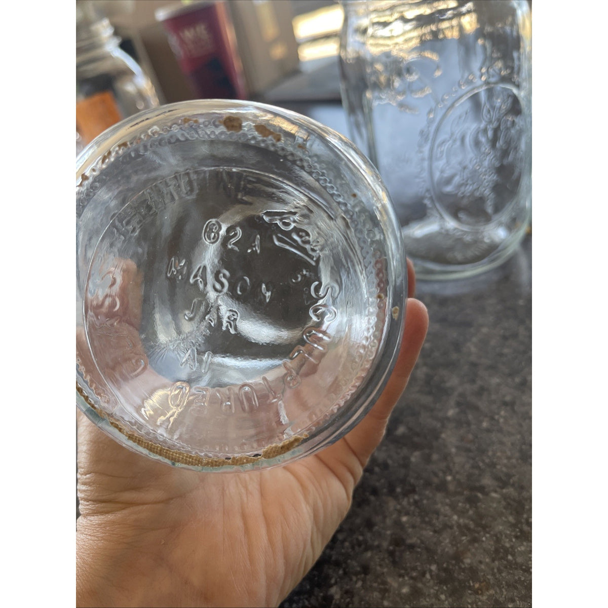 Ball Sculptured Glass Fruit Mason Jars 24 oz Clear Wide Regular Mouth 5pc Vintage