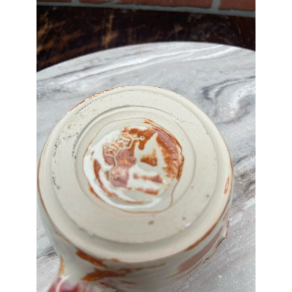 Mug Red Clay Rustic White Glaze Coffee Cup 10oz Handmade signed Ceramic Heart