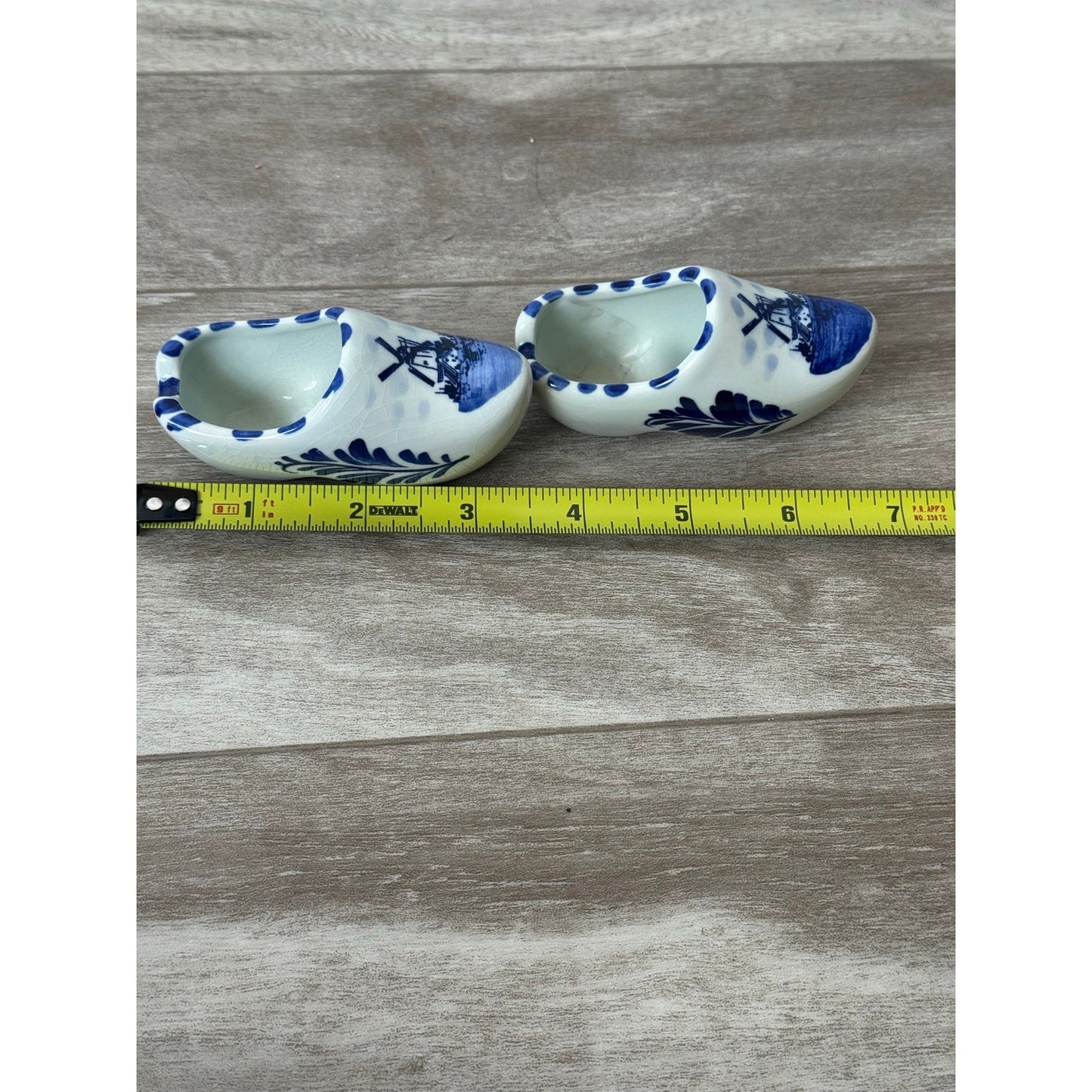 Clog Shoes Delfts Ceramic Blauw Handpainted Windmill Pair Used Blue 3.5in