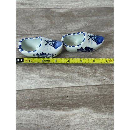 Clog Shoes Delfts Ceramic Blauw Handpainted Windmill Pair Used Blue 3.5in