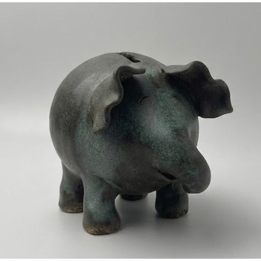 Piggy Bank Elephant Dan Studio Signed Pottery Metallic Gunmetal Decor Vintage