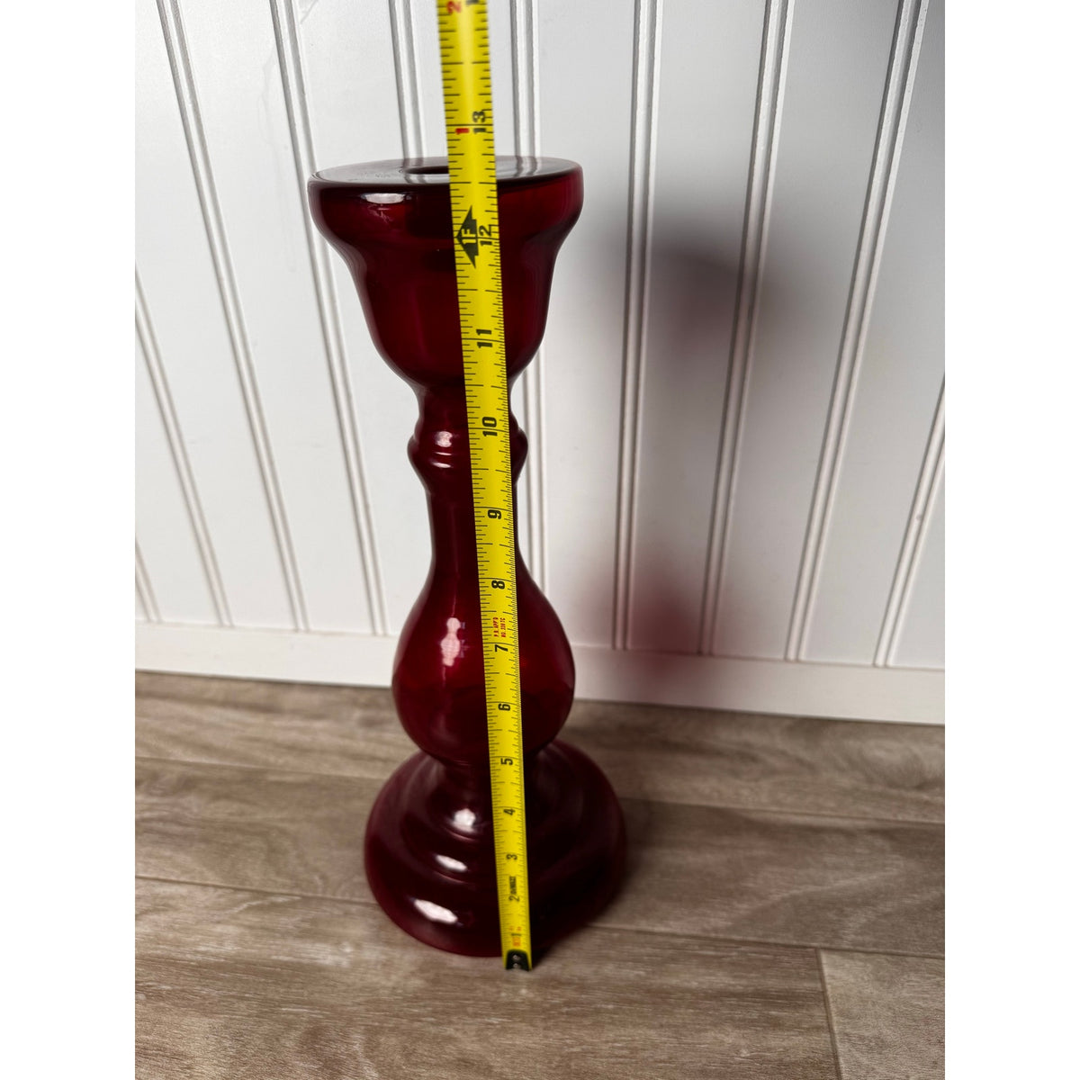 Candle Holder Ruby Red Glass Pillar Set Pedestal Pair 12" Tall Vintage