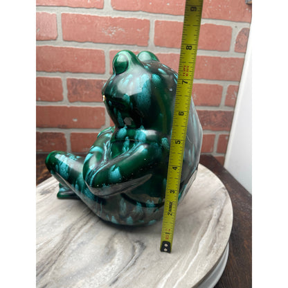 Figurine Frog Statue Large 8" Emerald Green Drip Glaze Ceramic MCM BOHO VTG