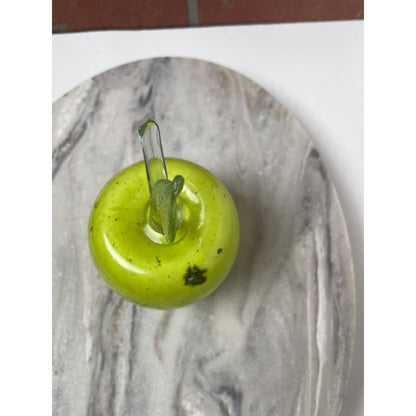 Apple Paperweight Figurine Art Glass Chartreuse Green Speckled MCM