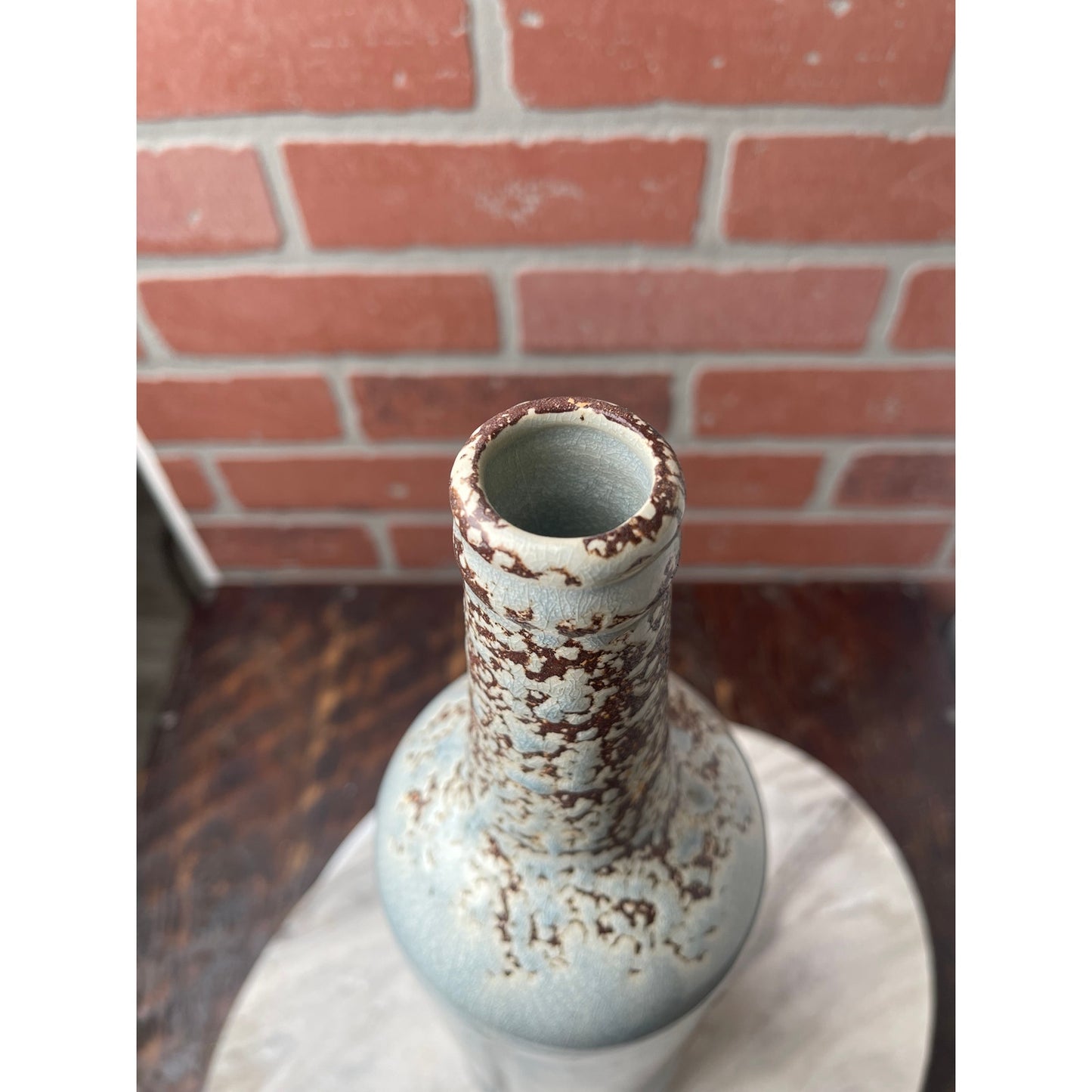 Wine Bottle Vase Blue Gray Script Scripted Pottery Ceramic Large Lords Prayer