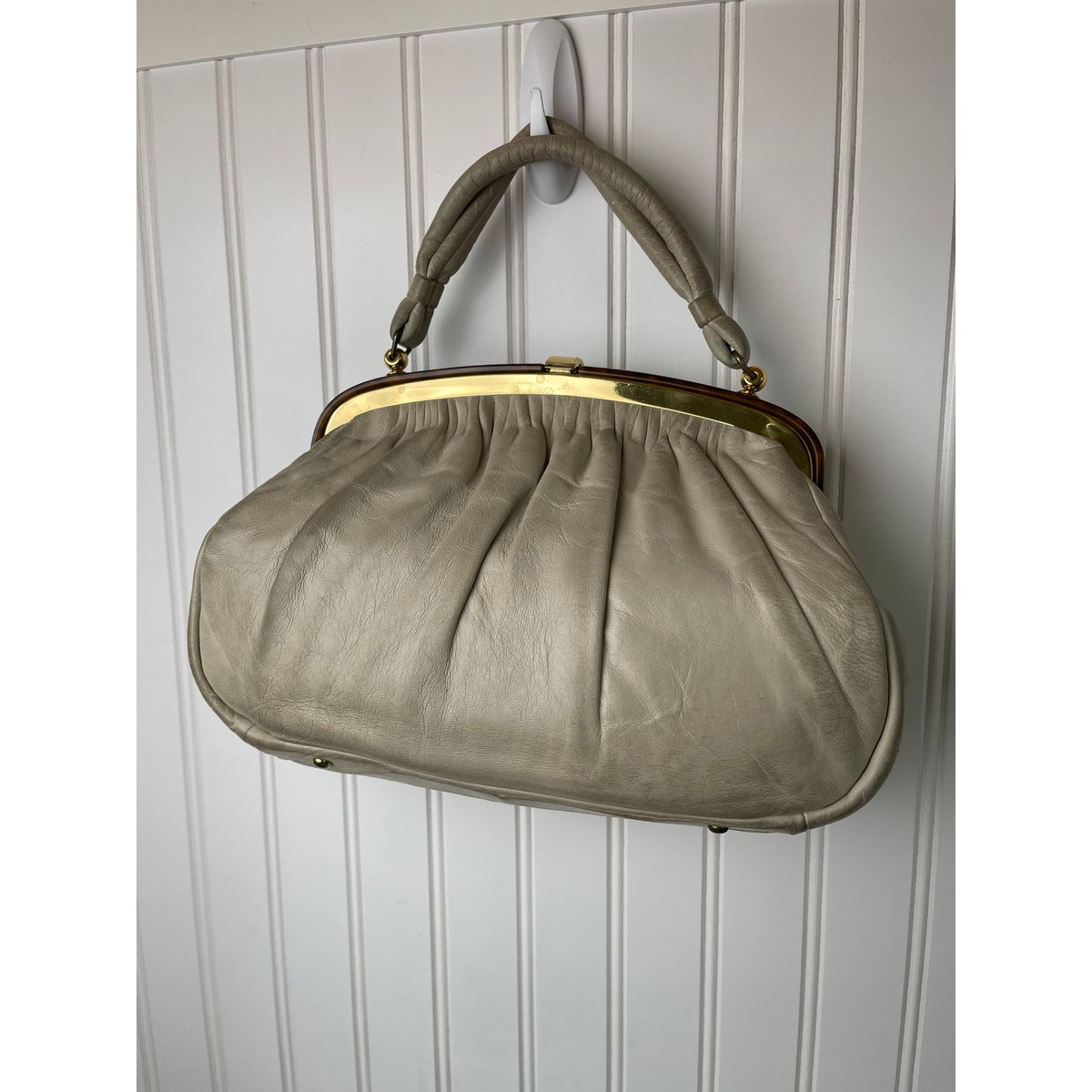 Handbag Leather Lucite Frame Elbief England WHT Etra VTG 80-60s