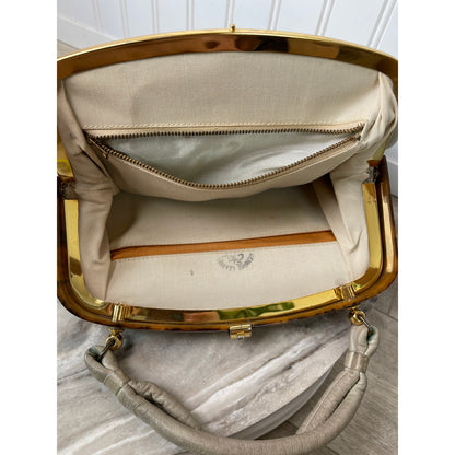 Handbag Leather Lucite Frame Elbief England WHT Etra VTG 80-60s