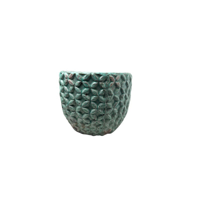 Planter Teal Green Crackle Glaze Distressed Textured Petal Ceramic VTG
