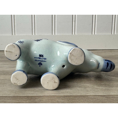 Elephant Figurine Delfts Blauw Blue White Hand Painted Windmill Floral VTG