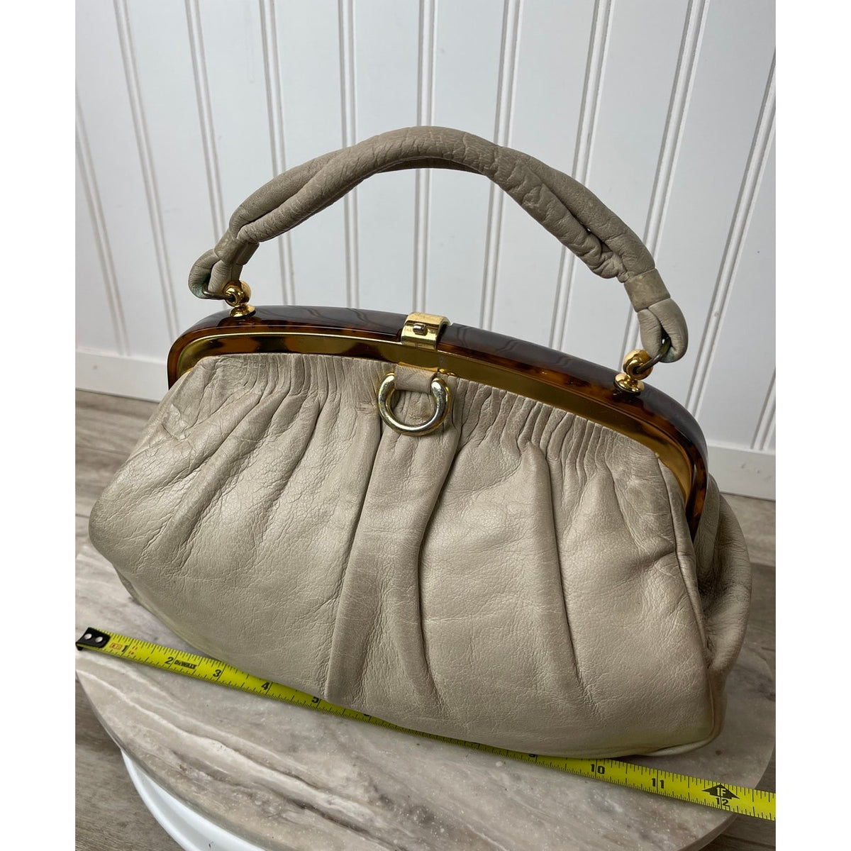 Handbag Leather Lucite Frame Elbief England WHT Etra VTG 80-60s