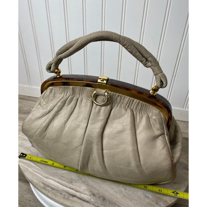 Handbag Leather Lucite Frame Elbief England WHT Etra VTG 80-60s