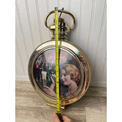 Budweiser Vintage Rotating Pocket Watch Lighted Beer Sign Working Anheuser Busch