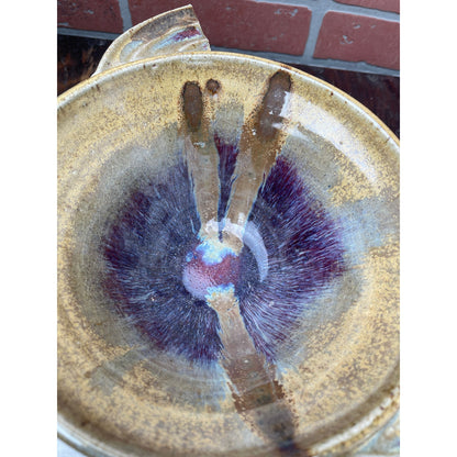 Batter Bowl Large Studio Pottery  Pour Spout Purple Glaze Stoneware VTG