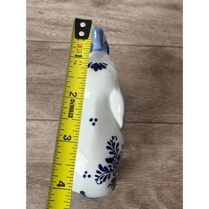 Elephant Figurine Delfts Blauw Blue White Hand Painted Windmill Floral VTG