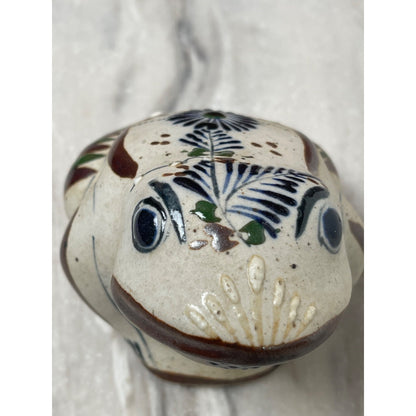 Frog Figurine Tonala Hand Painted Ceramic Mexican Folk Art Vintage