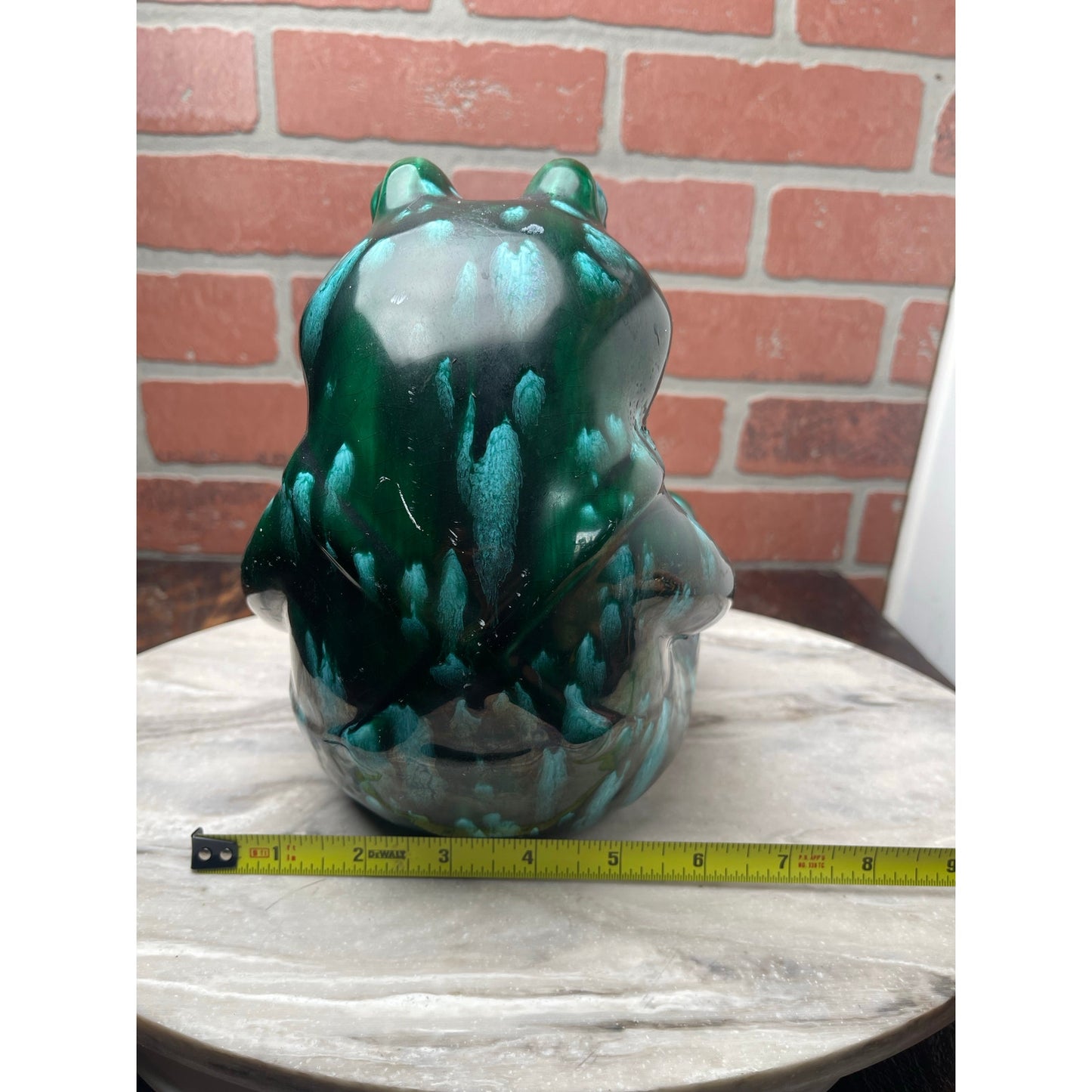 Figurine Frog Statue Large 8" Emerald Green Drip Glaze Ceramic MCM BOHO VTG