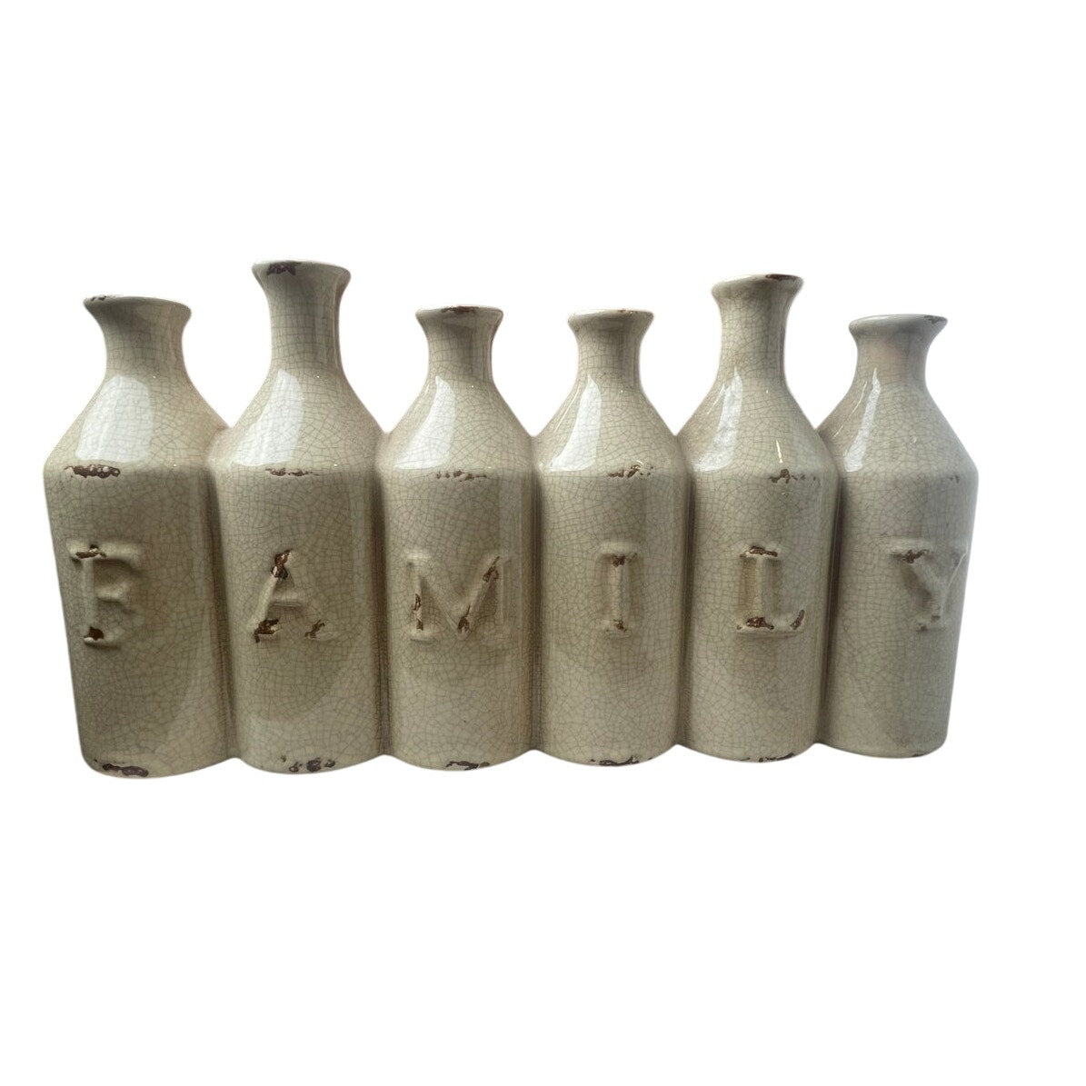 Vase Centerpiece Beige Ceramic 6 Connected Milk Bottle Bud Rustic Farmhouse VTG