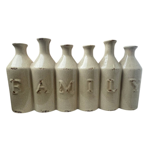 Vase Centerpiece Beige Ceramic 6 Connected Milk Bottle Bud Rustic Farmhouse VTG