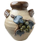 Vase Ginger Jar Majolica Style Grape Vine Pottery 3D Relief Beige Blue Green VTG