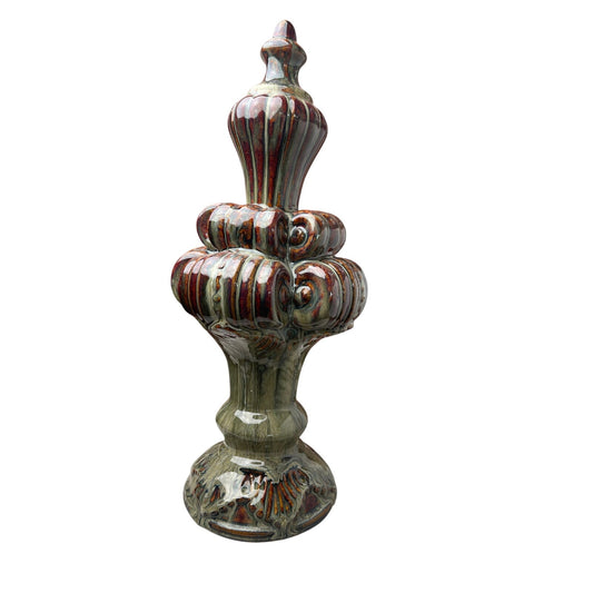 Pottery Lamp Finial or Decorative Finial Vintage Ceramic Ornament brown copper green