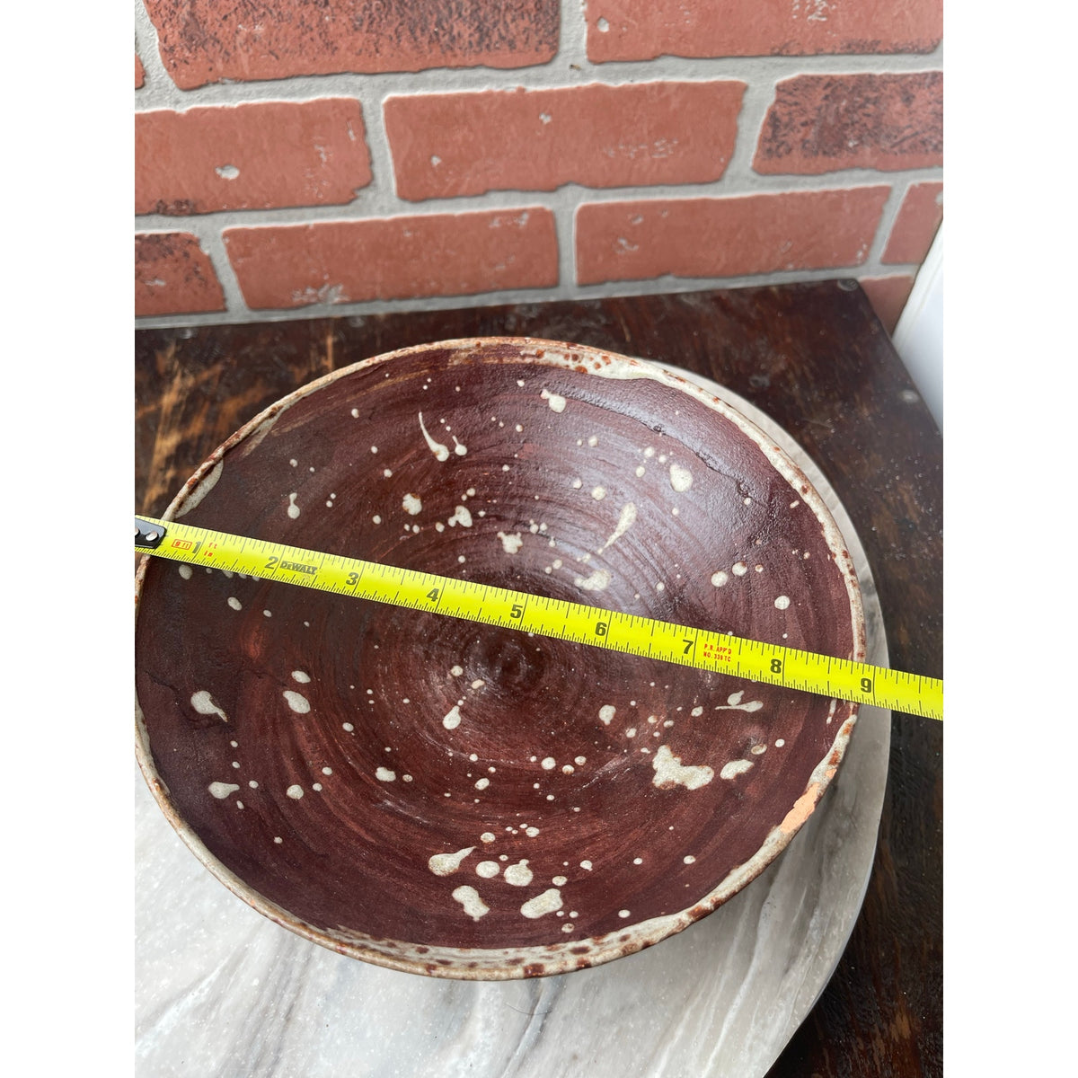 Bowl Red Brown Terracotta Signed M. Caskey Studio Art Pottery Splatter 9x3 VTG