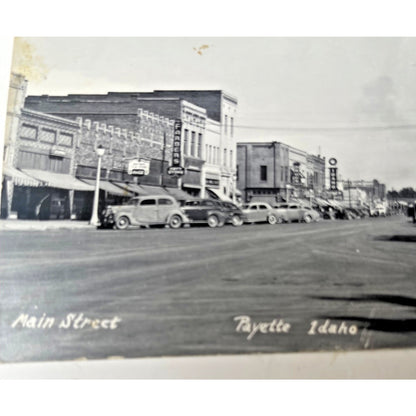 Payette Idaho RPPC Real Photo Postcard Main Street Antique Cars 1930s 1940s Topo