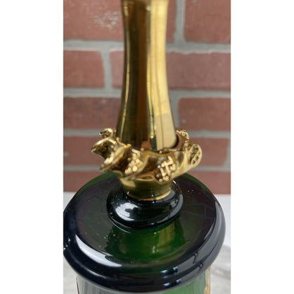 Venetian Murano Glass Champagne Flute Tre Fuochi Emerald Green Gold Gilt